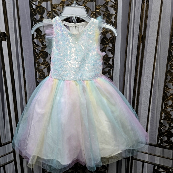 Pippa & Julie Girls rainbow mesh birthday party dress, tutu, sequins, tulle - Picture 2 of 8